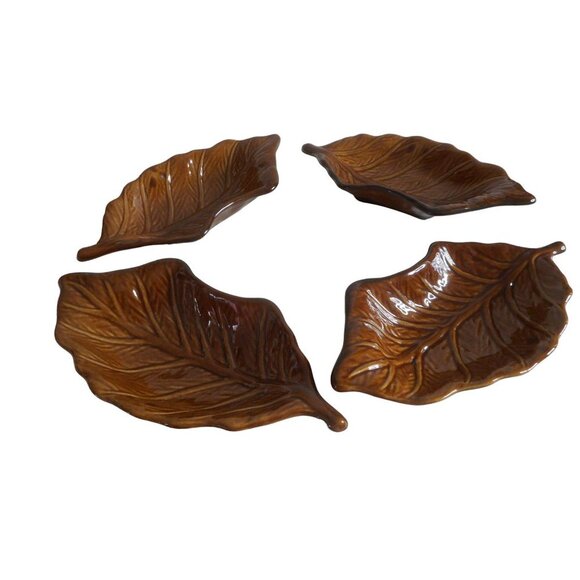 Vintage MCM Mid Century Lazy Susan Serving snack Set Calif Pottery chip dip Leaf - Picture 1 of 4